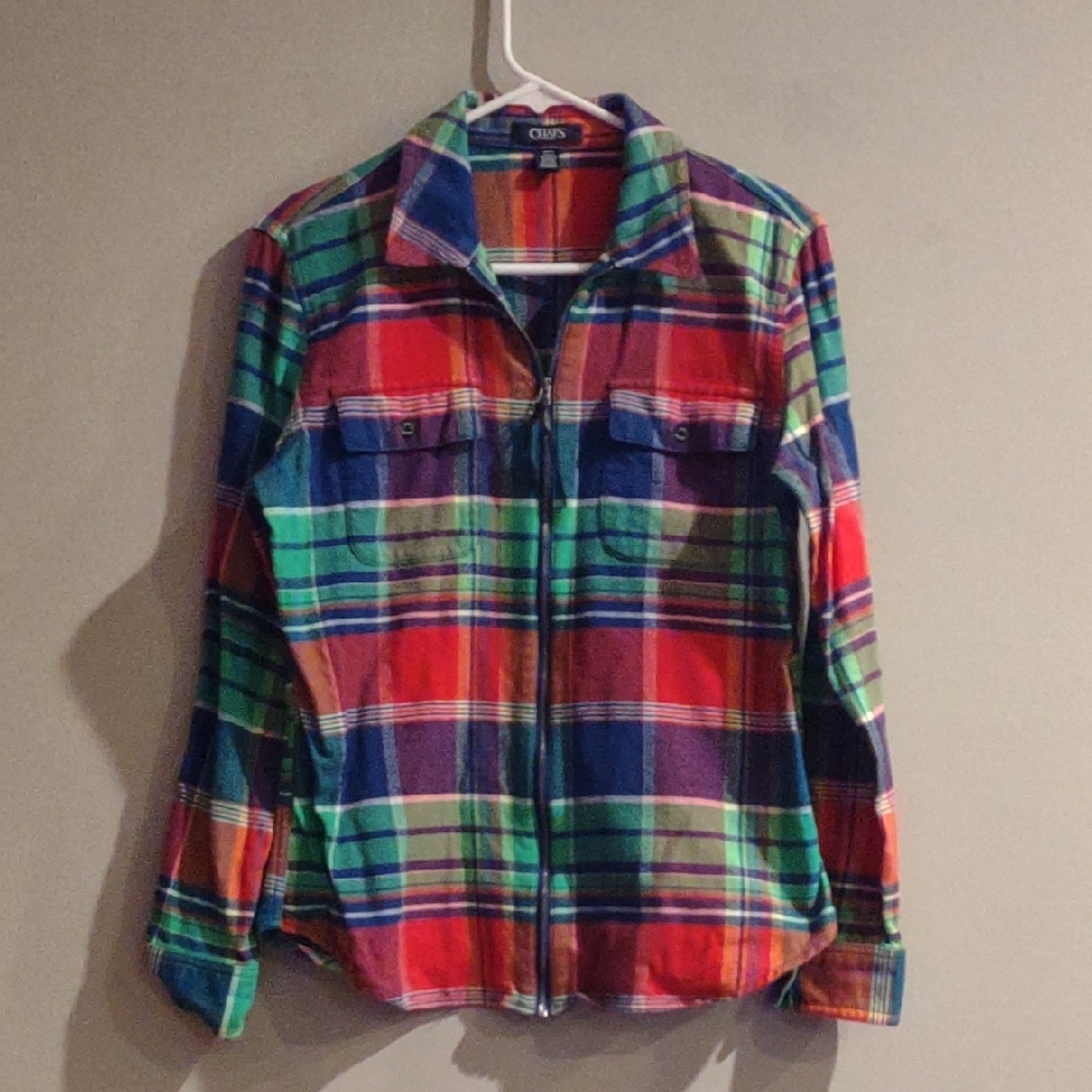 Chaps Women's Medium Multicolor Flannel Plaid Zip-Up‎ Shirt